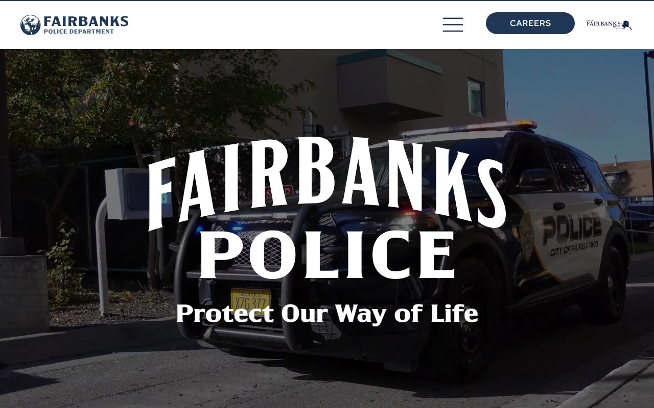 Fairbanks Police Department homepage showing records request information for Badger area felony and criminal cases