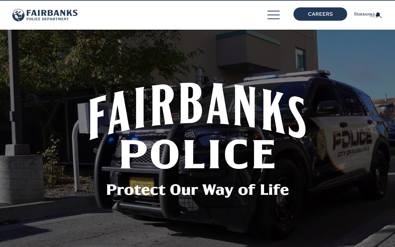 Fairbanks Police Department homepage showing records request options for Fairbanks felony and arrest records