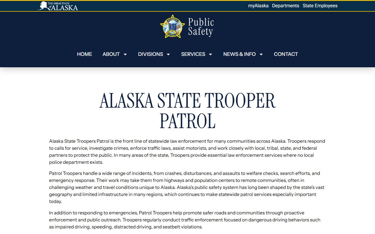 Alaska State Troopers Palmer Post serving Tanaina area felony records and criminal investigations