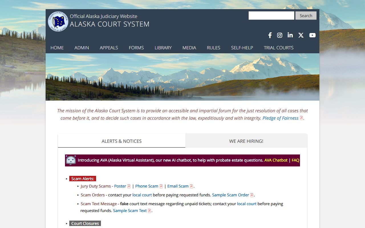 Palmer Courts directory page for accessing Wasilla area felony records and court filings