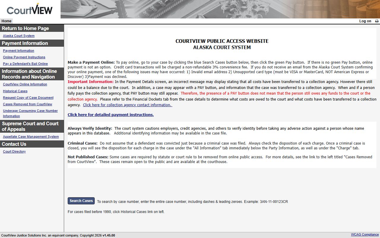 CourtView case search interface for Petersburg Borough felony records