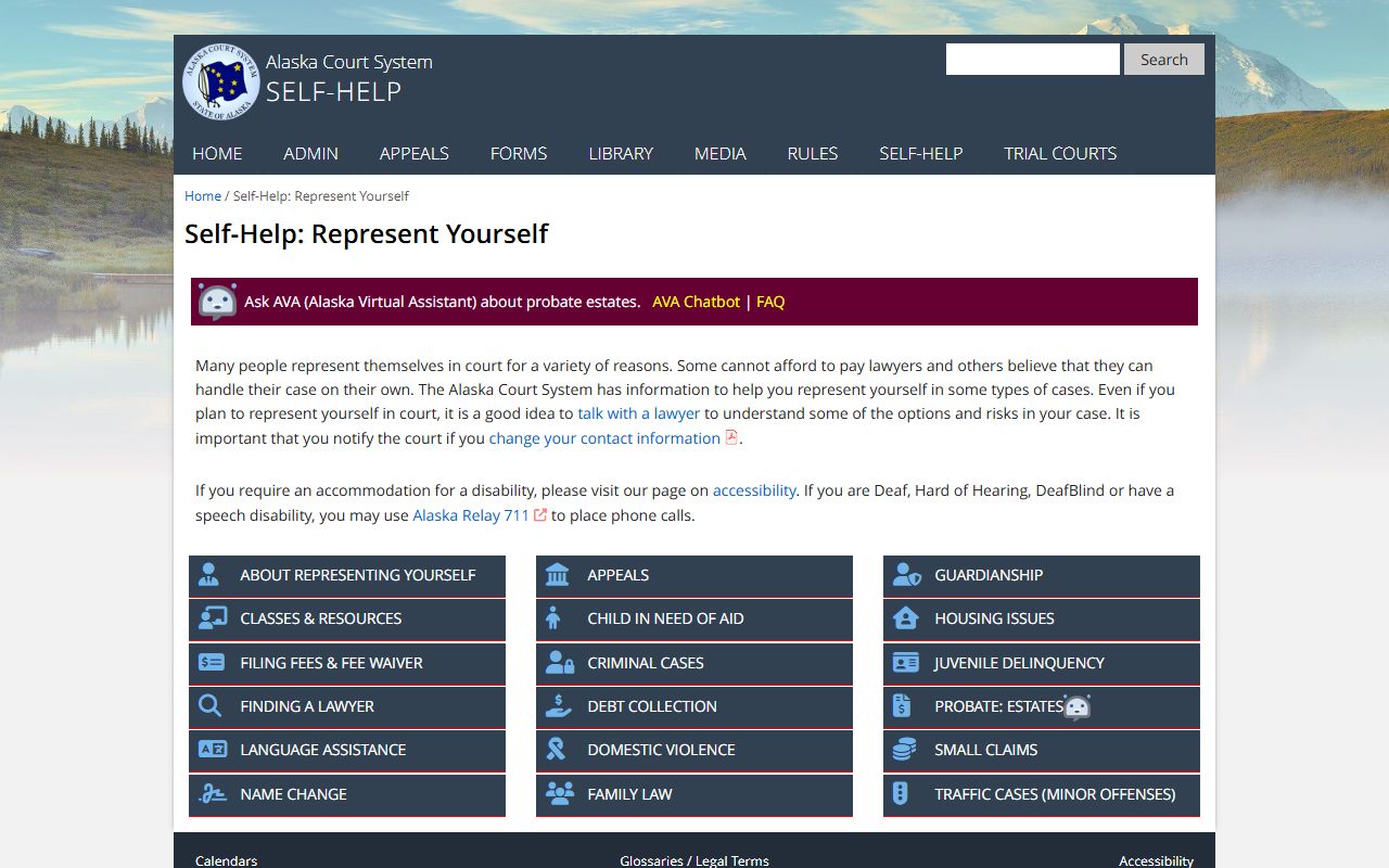Alaska court system self-help center for felony records and criminal case information