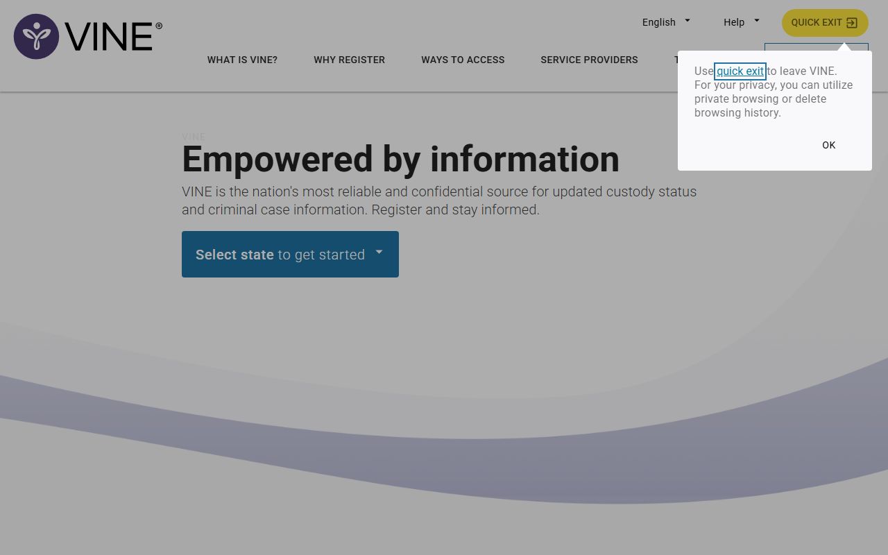VINE inmate search and notification system for Alaska felony records